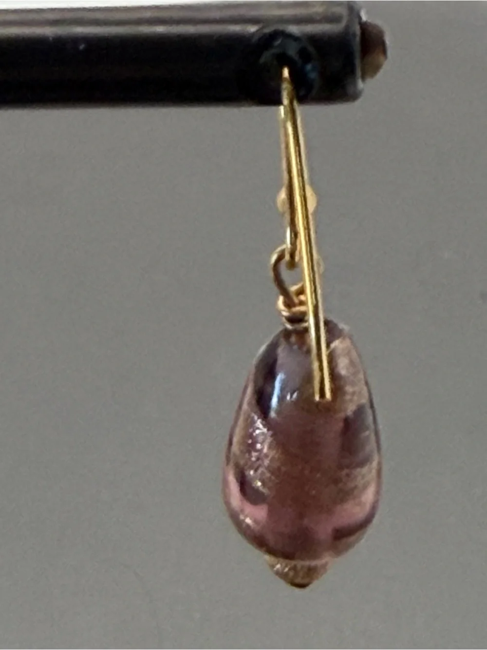 Venetian Gold and Amethyst Swirl Teardrop Glass Earrings Vintage